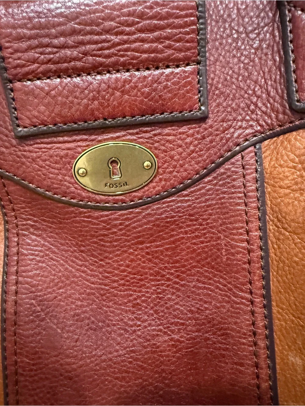 Fossil Two-Tone Brown Leather Shoulder Tote